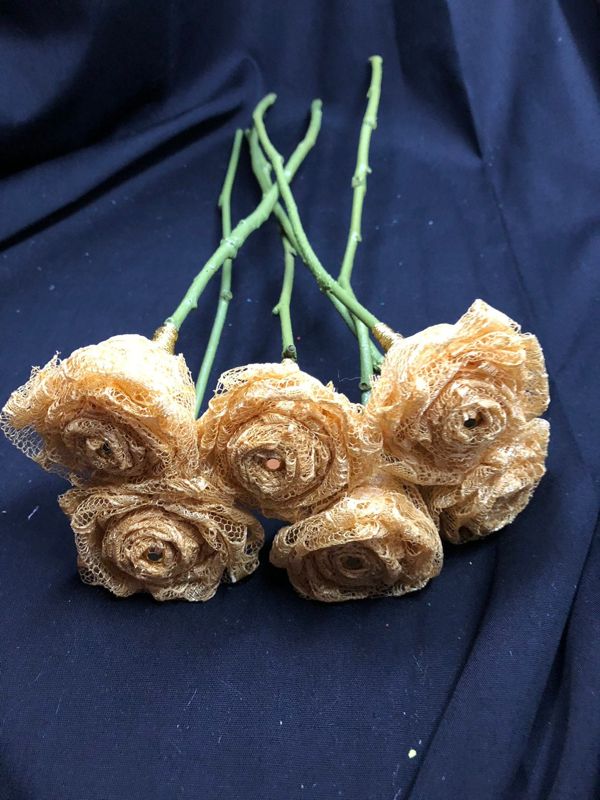 Gold Lace Roses with Stems, Lace Flower Bouquet, Lace Flowers, Lace Roses, 13th Wedding Anniversary Gift, Lace Gift for Her, Gold Roses