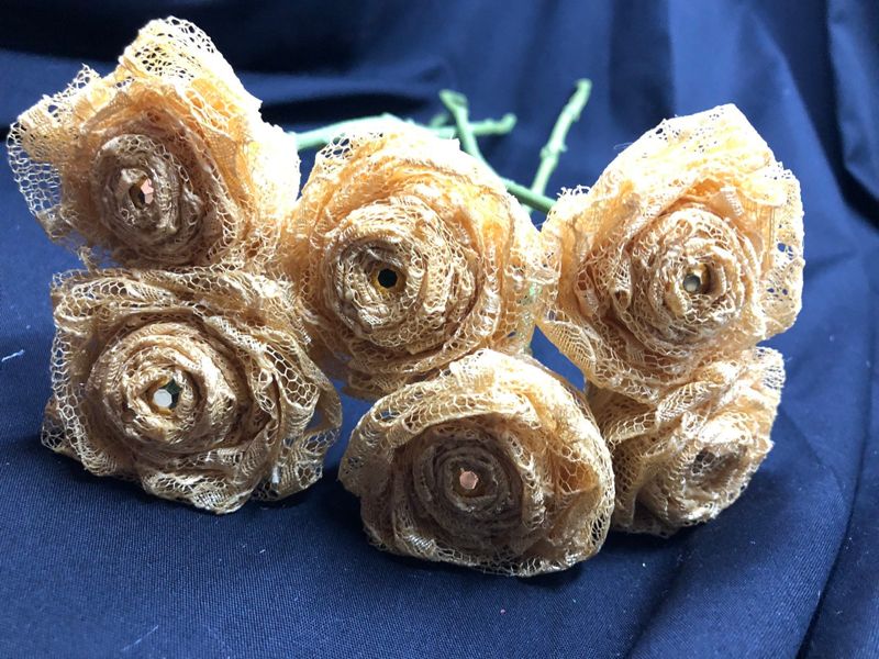 Gold Lace Roses with Stems, Lace Flower Bouquet, Lace Flowers, Lace Roses, 13th Wedding Anniversary Gift, Lace Gift for Her, Gold Roses