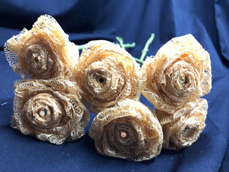 Gold Lace Roses with Stems, Lace Flower Bouquet, Lace Flowers, Lace Roses, 13th Wedding Anniversary Gift, Lace Gift for Her, Gold Roses