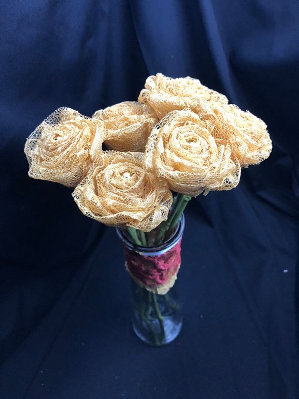 Gold Lace Roses with Stems, Lace Flower Bouquet, Lace Flowers, Lace Roses, 13th Wedding Anniversary Gift, Lace Gift for Her, Gold Roses