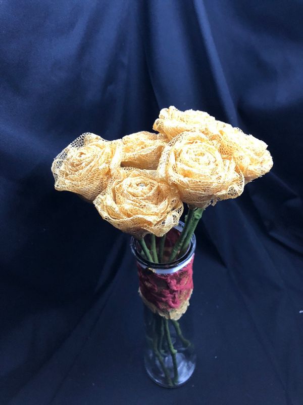 Gold Lace Roses with Stems, Lace Flower Bouquet, Lace Flowers, Lace Roses, 13th Wedding Anniversary Gift, Lace Gift for Her, Gold Roses