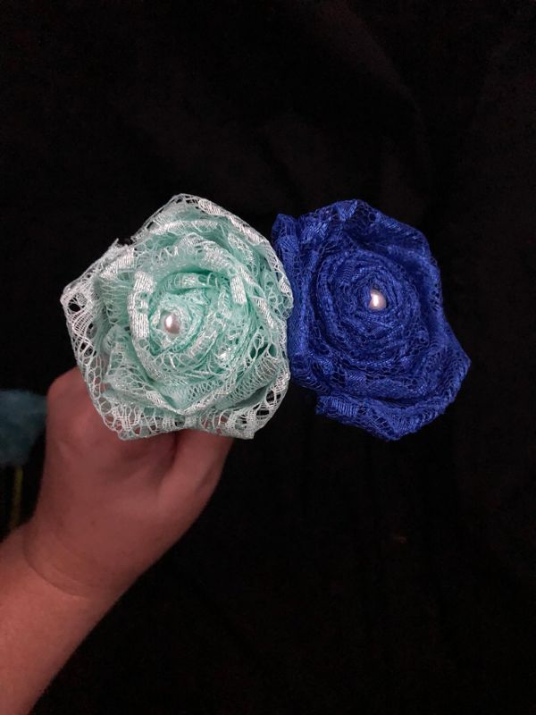Blue Lace Roses with Stems, Lace Flower Bouquet, Lace Flowers, Lace Roses, 13th Wedding Anniversary Gift, Lace Gift for Her, Wedding Bouquet
