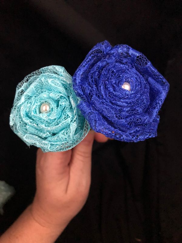 Blue Lace Roses with Stems, Lace Flower Bouquet, Lace Flowers, Lace Roses, 13th Wedding Anniversary Gift, Lace Gift for Her, Wedding Bouquet
