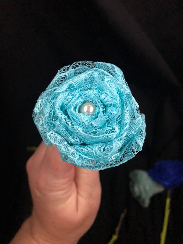 Blue Lace Roses with Stems, Lace Flower Bouquet, Lace Flowers, Lace Roses, 13th Wedding Anniversary Gift, Lace Gift for Her, Wedding Bouquet