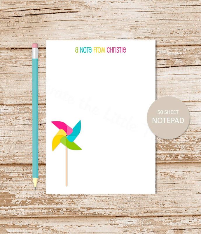 pinwheel notepad . personalized notepad . stationery . stationary . sprint, summer notepad . color options