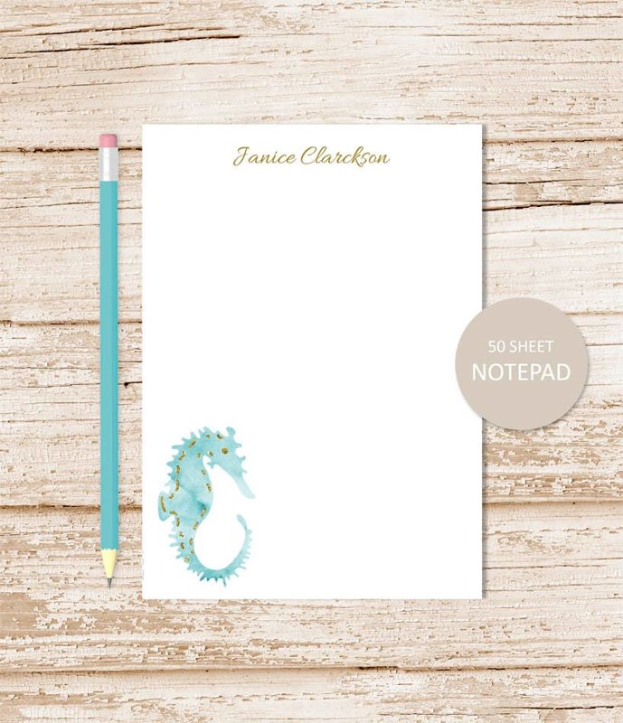 personalized notepad . SEAHORSE notepad . watercolor seahorse, tropical summer . personalized stationary . stationery gift