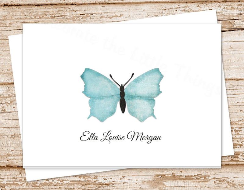 personalized butterfly stationery . blue butterfly stationary . folded note cards .  notecards . set of 10