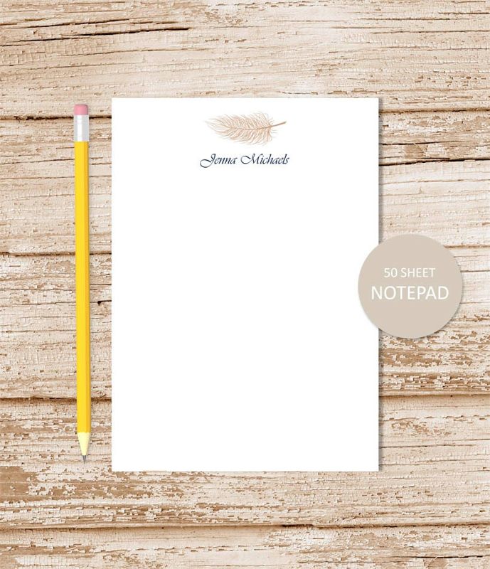 personalized feather notepad . quill feather notepad . feathers note pad . stationery . custom stationary