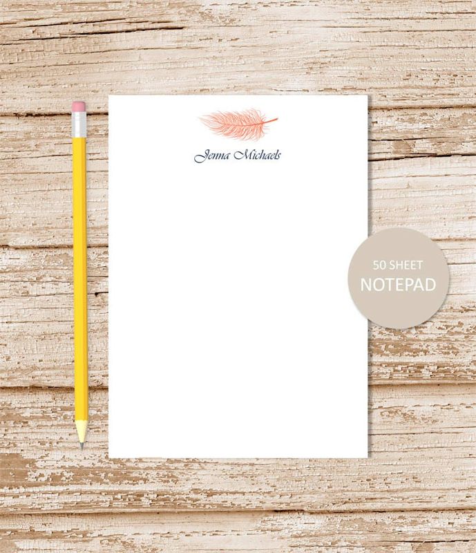 personalized feather notepad . quill feather notepad . feathers note pad . stationery . custom stationary