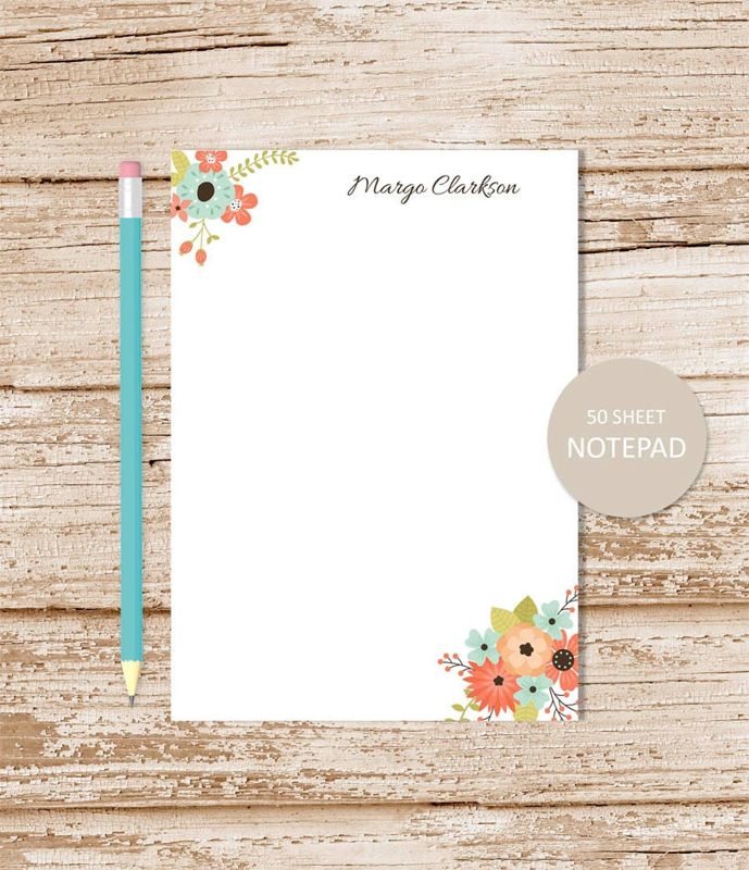 personalized floral notepad . FLORAL BUNCH . flower note pad . flowers notepad . personalized stationery . botanical stationary
