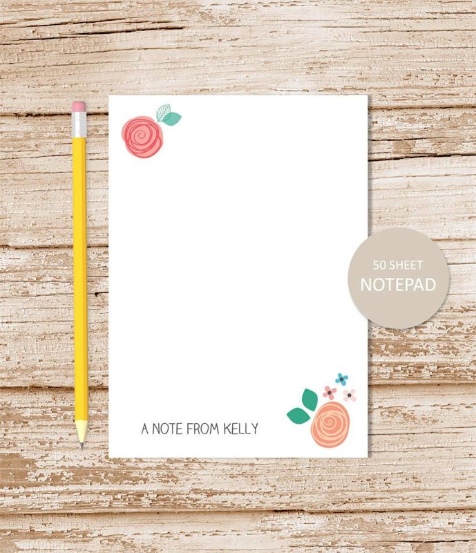 personalized floral notepad . FLORAL WHIMSY .  note pad . womens personalized stationery . botanical stationary . floral notepad