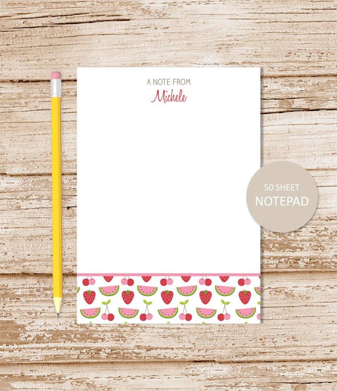 personalized fruit notepad . summer fruits note pad . watermelon strawberry cherries . personalized stationery . fruit stationary