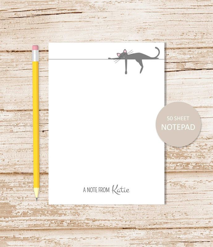 personalized GRAY CAT notepad . sleeping cat note pad . grey cat . personalized stationary . stationery gift . cat lover gift