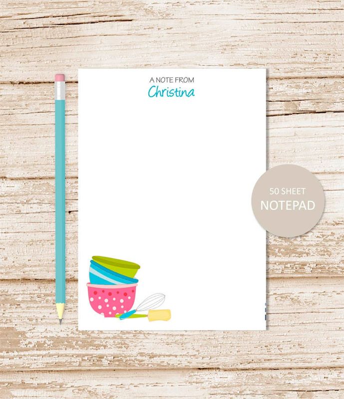 personalized kitchen notepad for baking, baker . grocery list . mixing bowls, cook note pad . personalized stationery stationary