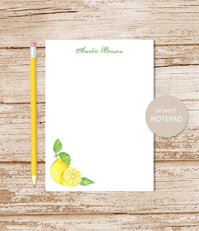 personalized note pad . LEMON . watercolor lemons  . personalized notepad . summer fruit . personalized stationery . lemons stationary
