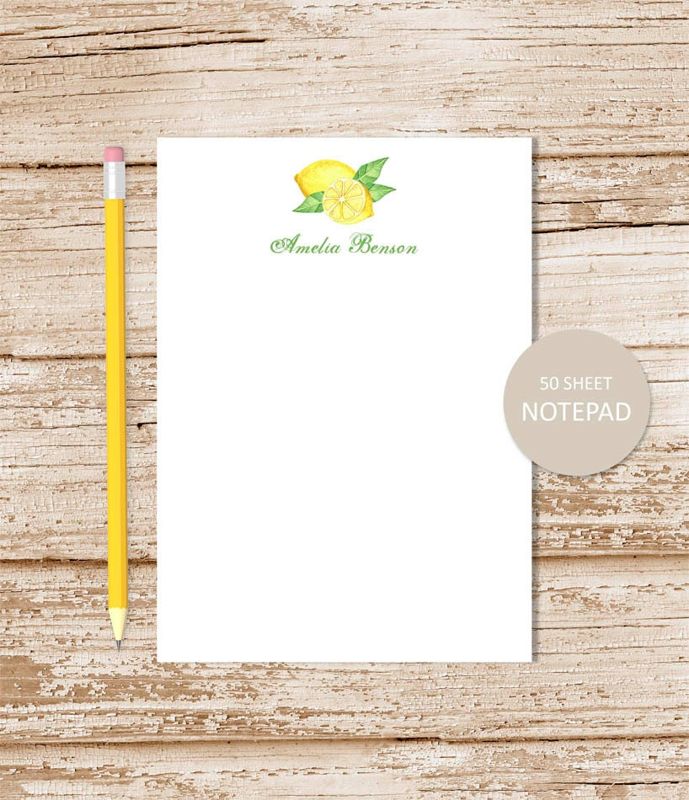 personalized note pad . WATERCOLOR LEMONS . personalized notepad . personalized stationery . fruit stationary