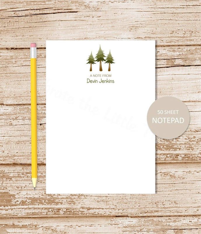 personalized notepad . PINE TREES . tree note pad . evergreen tree . hiking camping . nature notepad . personalized stationery . stationary