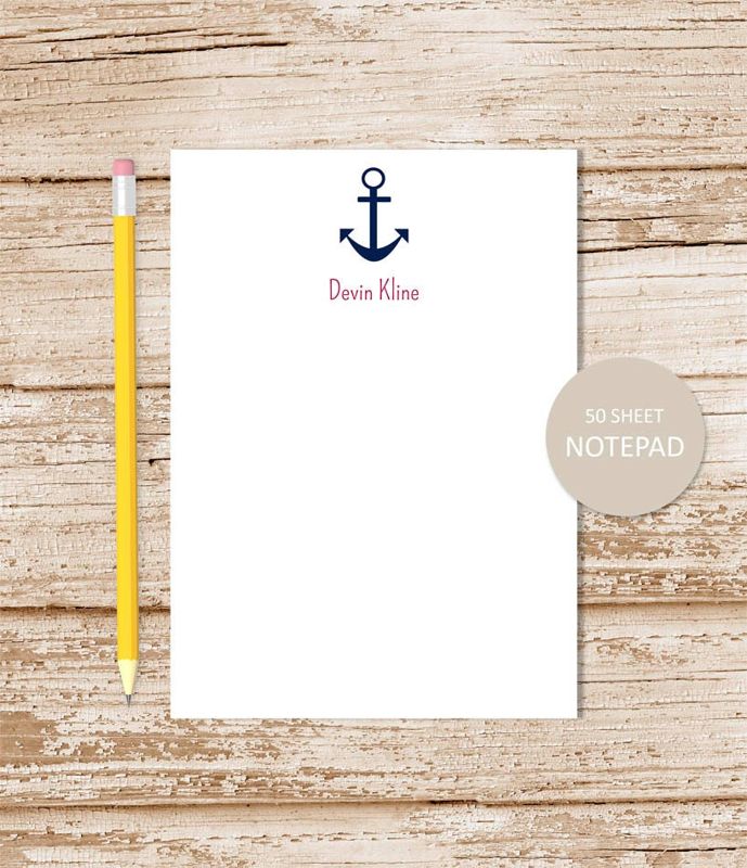 personalized notepad . ANCHOR . note pad . personalized stationery . nautical stationary