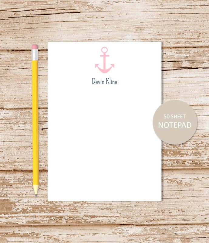 personalized notepad . ANCHOR . note pad . personalized stationery . nautical stationary