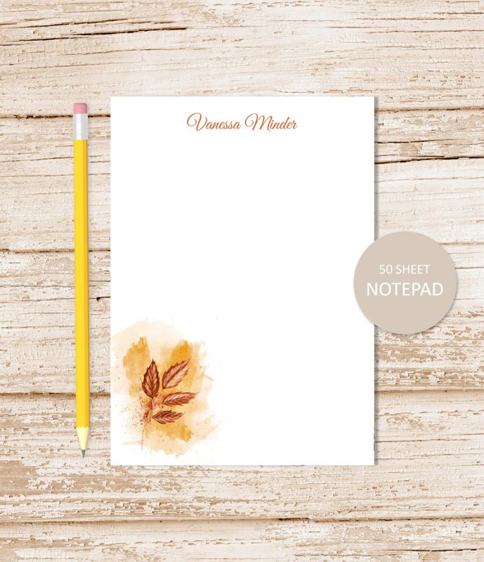 personalized notepad . AUTUMN RUSTIC LEAF. note pad . fall leaves . abstract art . personalized stationery . stationary gift