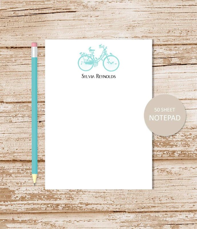 personalized notepad . BICYCLE BIRDS . birds note pad . personalized stationery . bike stationary . bike silhouette . womens notepad