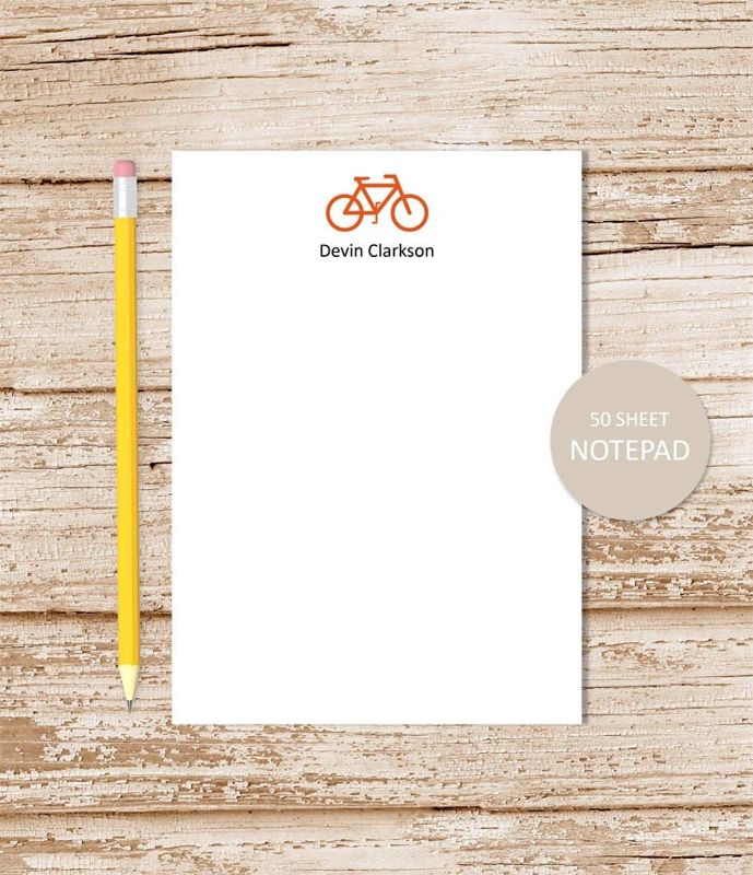 personalized notepad . BICYCLE SILHOUETTE . bike note pad . personalized stationery . bike silhouette stationary