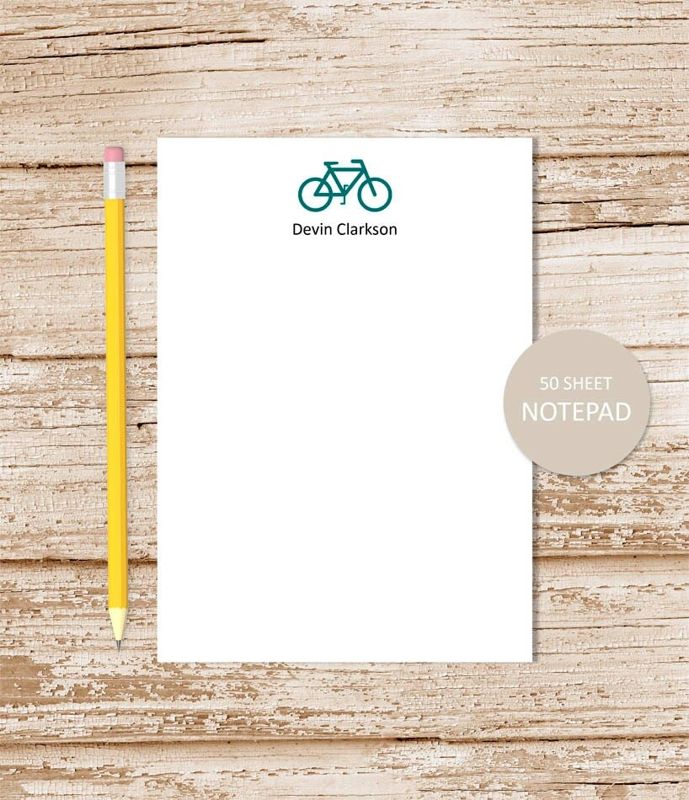 personalized notepad . BICYCLE SILHOUETTE . bike note pad . personalized stationery . bike silhouette stationary