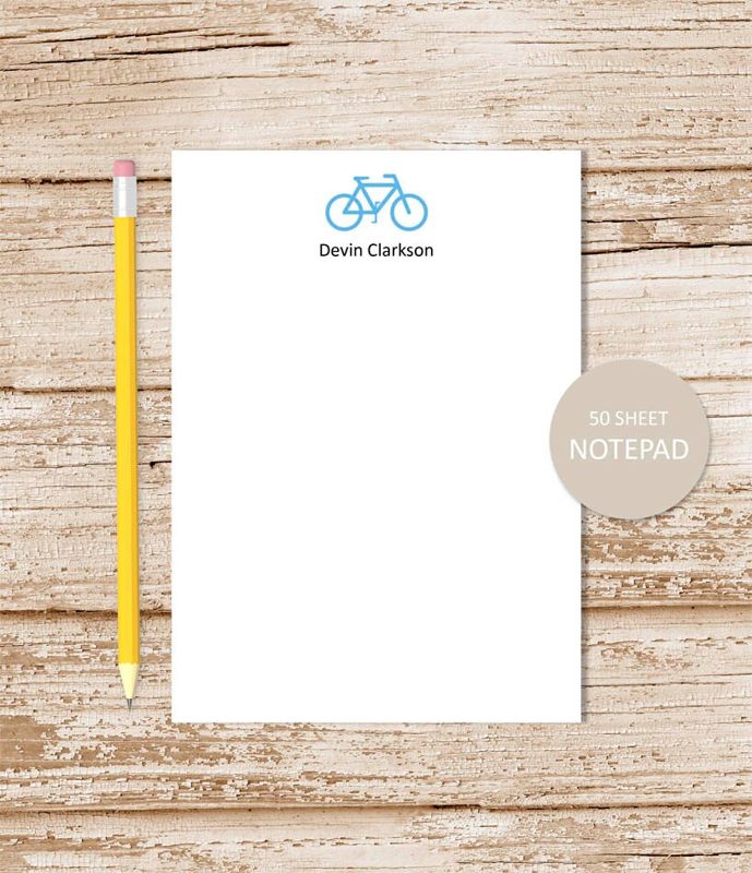 personalized notepad . BICYCLE SILHOUETTE . bike note pad . personalized stationery . bike silhouette stationary