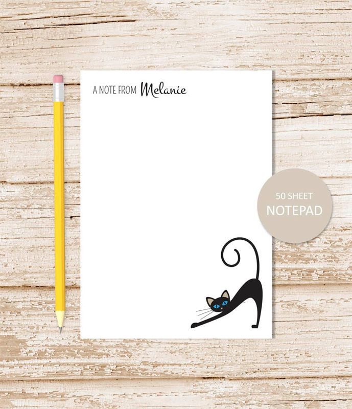 personalized notepad . BLACK CAT notepad . cat note pad . personalized stationary . stationery gift . siamese cat