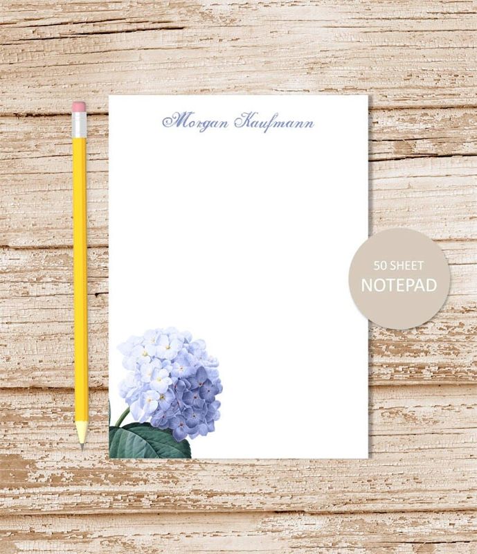 personalized notepad . BLUE HYDRANGEA . notepad . floral note pad . personalized stationery . flower stationary . botanical, garden