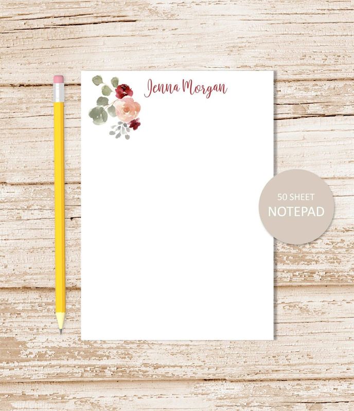 personalized notepad . BOHEMIAN FLORAL . note pad . watercolor flowers notepad . womens personalized stationery . botanical stationary