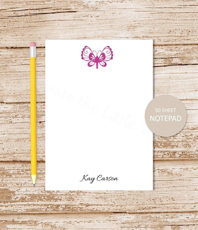 personalized notepad . BUTTERFLY . note pad . personalized stationery . custom stationary