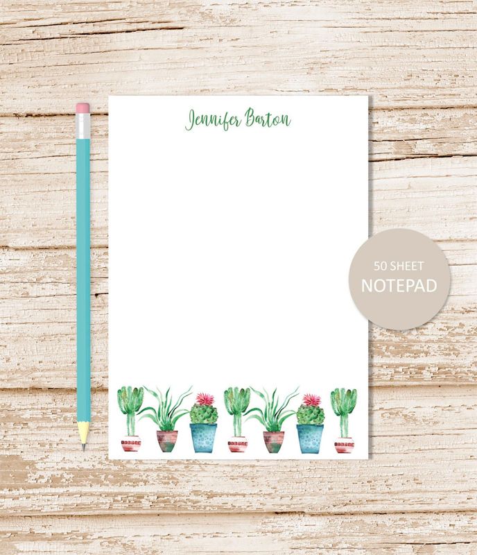 personalized notepad . CACTUS BORDER .  watercolor cacti note pad . personalized stationery . stationary . succulents notepad
