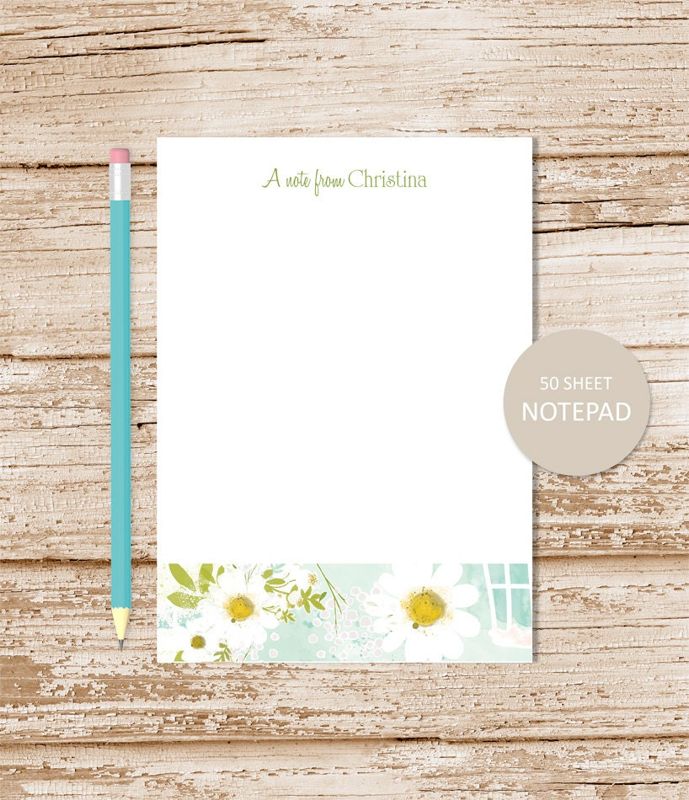 personalized notepad . CAMOMILE DAISIES . notepad . flower note pad . womens personalized stationery . botanical stationary