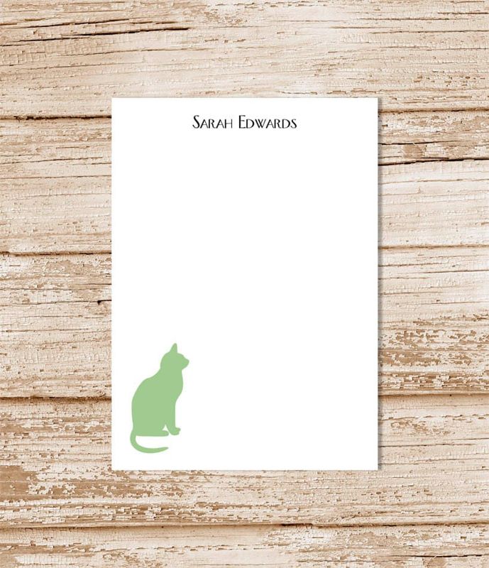 personalized notepad . CAT SILHOUETTE . note pad . personalized stationery . cat stationary . sitting cat silhouette