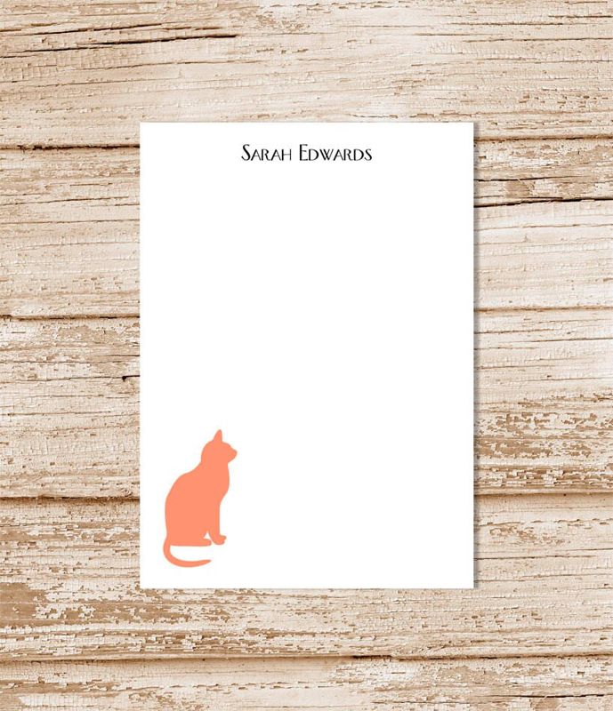 personalized notepad . CAT SILHOUETTE . note pad . personalized stationery . cat stationary . sitting cat silhouette