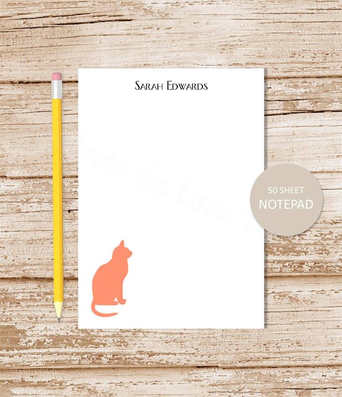 personalized notepad . CAT SILHOUETTE . note pad . personalized stationery . cat stationary . sitting cat silhouette