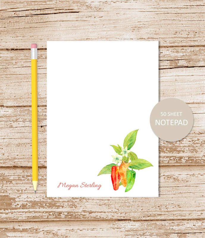 personalized notepad . CHILI PEPPER . note pad . watercolor peppers . pepper notepad . gardener stationery . stationary gift