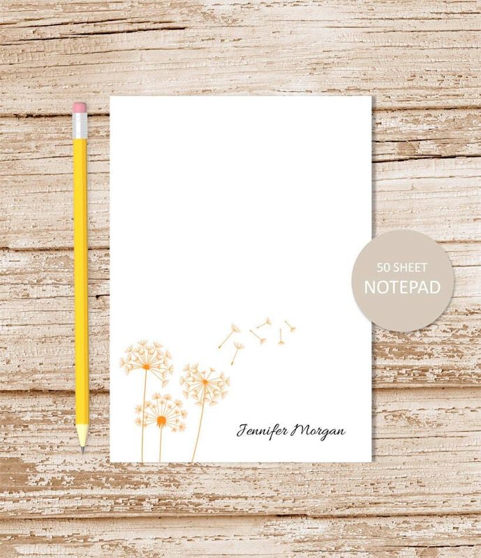 personalized notepad . DANDELION notepad . dandelion note pad . personalized stationery . bontanical stationary