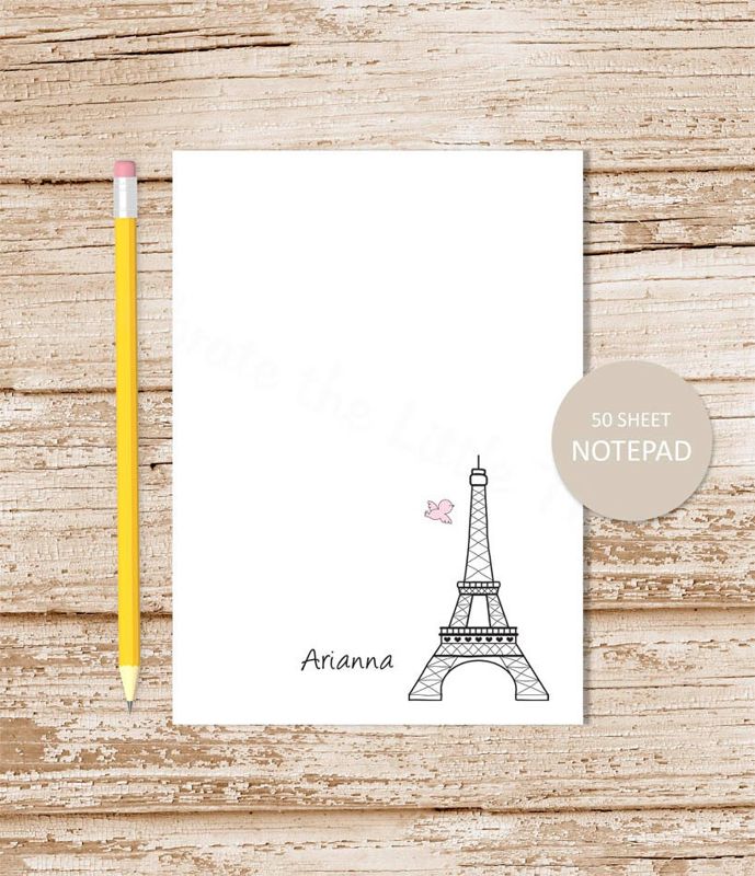 personalized notepad . EIFFEL TOWER note pad . personalized stationery . paris france stationary
