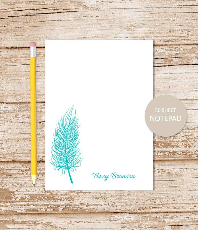 personalized notepad . FEATHER . feather silhouette note pad . personalized stationery . custom stationary
