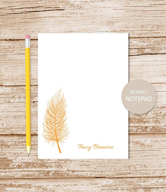 personalized notepad . FEATHER . feather silhouette note pad . personalized stationery . custom stationary