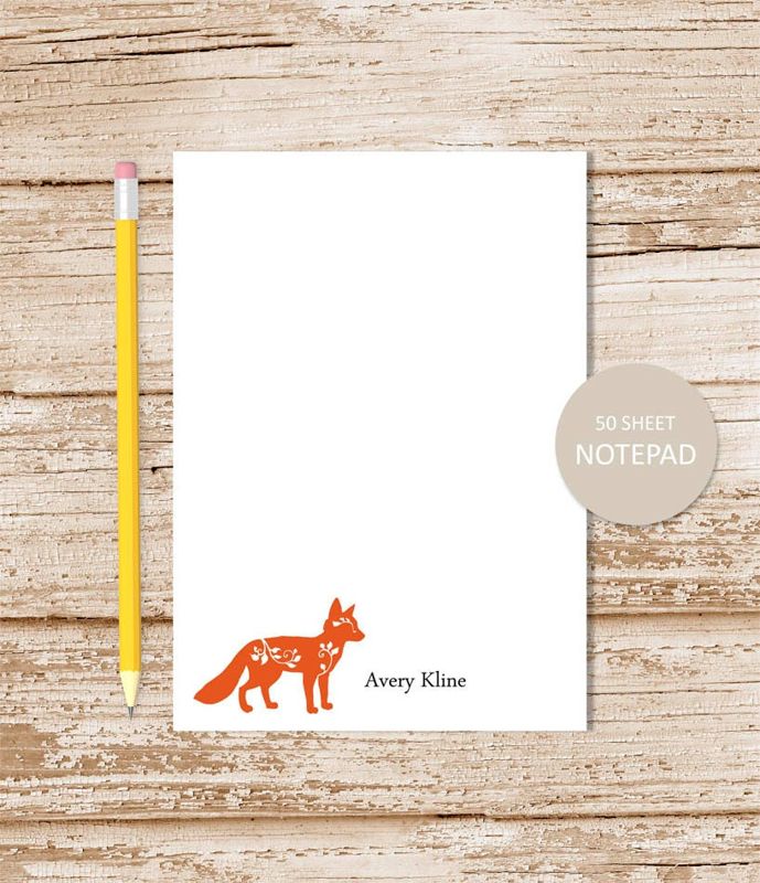 personalized notepad . FILIGREE FOX note pad . personalized stationery . stationary . fox silhouette notepad