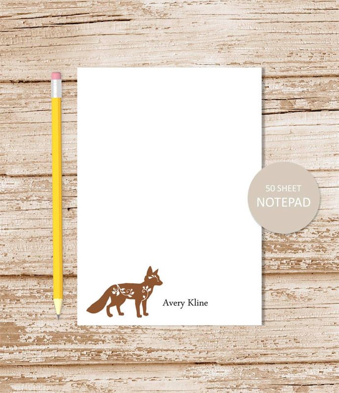 personalized notepad . FILIGREE FOX note pad . personalized stationery . stationary . fox silhouette notepad