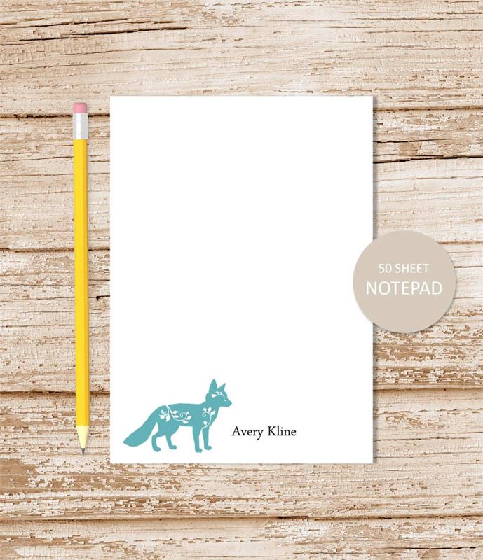 personalized notepad . FILIGREE FOX note pad . personalized stationery . stationary . fox silhouette notepad