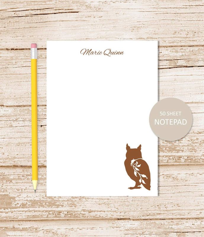 personalized notepad . FILIGREE OWL notepad . filigree owl note pad . personalized stationery woodland stationary . forest bird