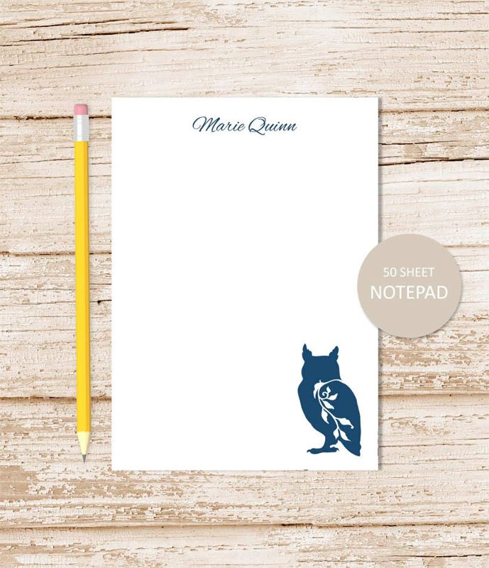 personalized notepad . FILIGREE OWL notepad . filigree owl note pad . personalized stationery woodland stationary . forest bird