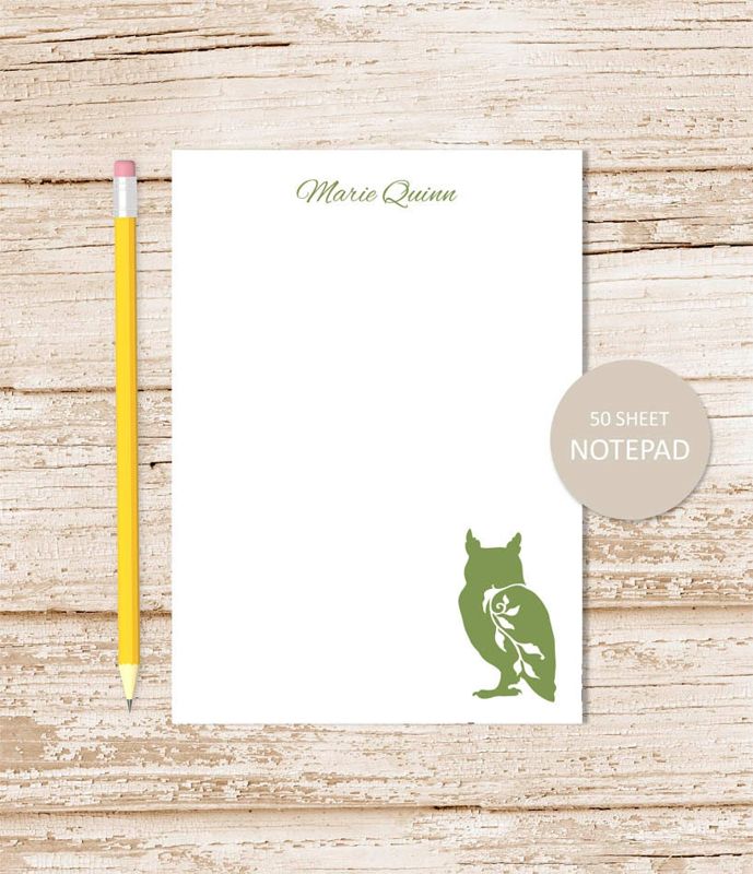 personalized notepad . FILIGREE OWL notepad . filigree owl note pad . personalized stationery woodland stationary . forest bird