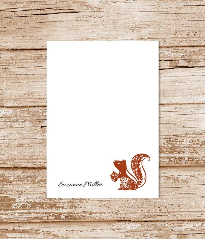 personalized notepad . FILIGREE SQUIRREL notepad . note pad . personalized stationery woodland stationary . acorn forest