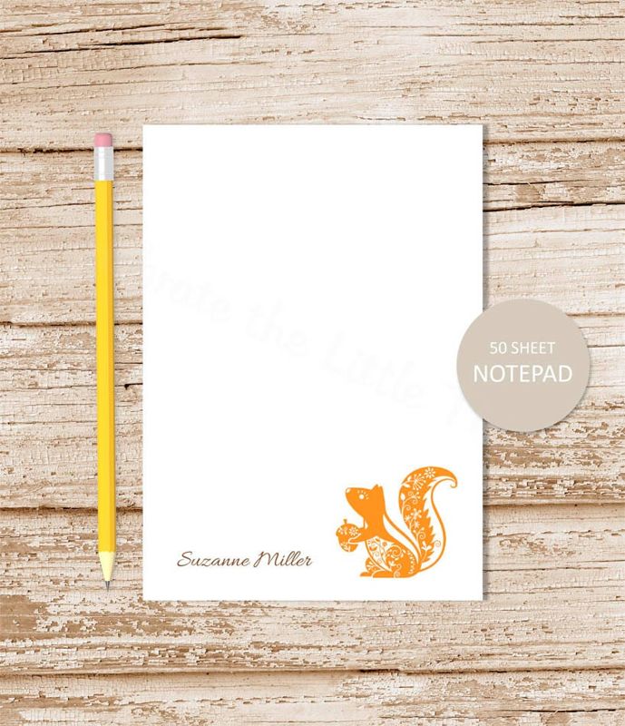 personalized notepad . FILIGREE SQUIRREL notepad . note pad . personalized stationery woodland stationary . acorn forest